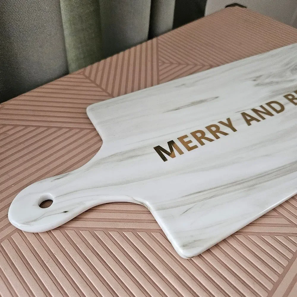 Avon Serving Board Merry & Bright Gold White Gray Marble Holiday Christmas Chic